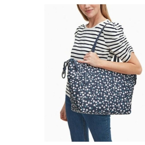 Kate Spade Blue Floral Overnight Jae Diaper Bag Travel Large Tote Bag - Picture 1 of 11
